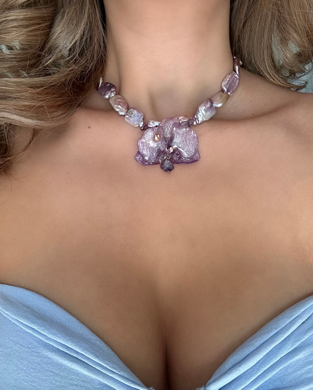 ANTHEA ORCHID NECKLACE - FRESH WATER PEARLS