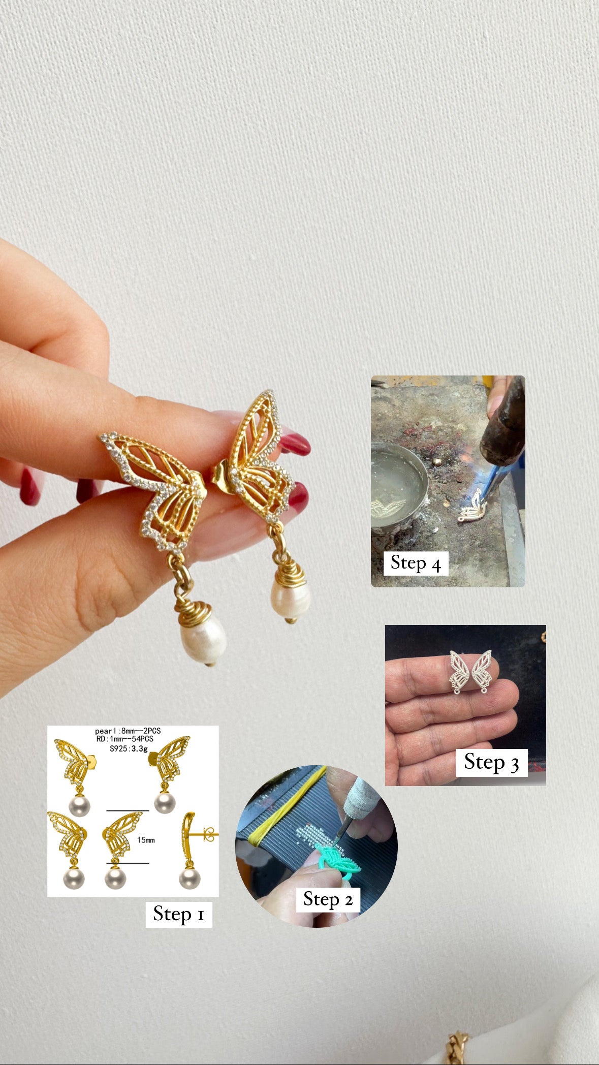 BUTTERFLY EARRINGS - 925 STERLING SILVER GOLD