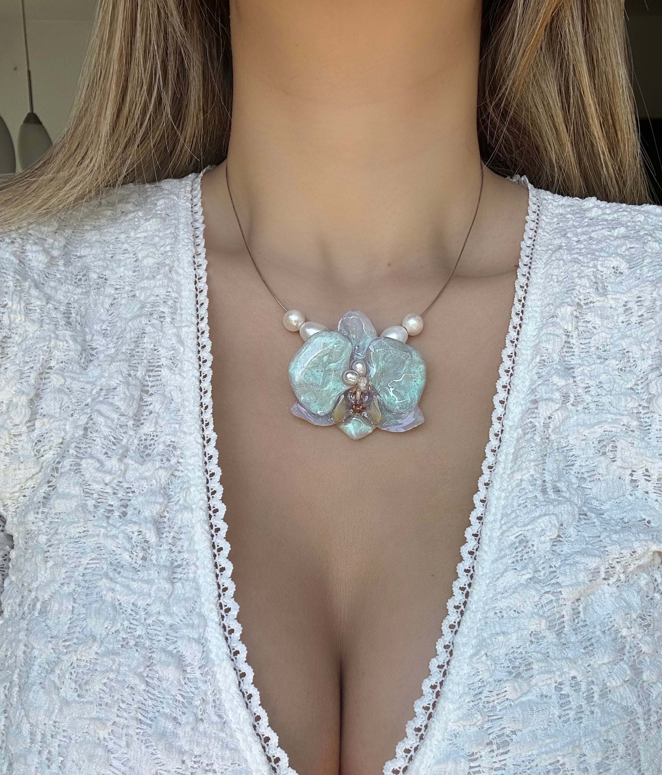 STELLA ORCHID NECKLACE - 925 STERLING SILVER