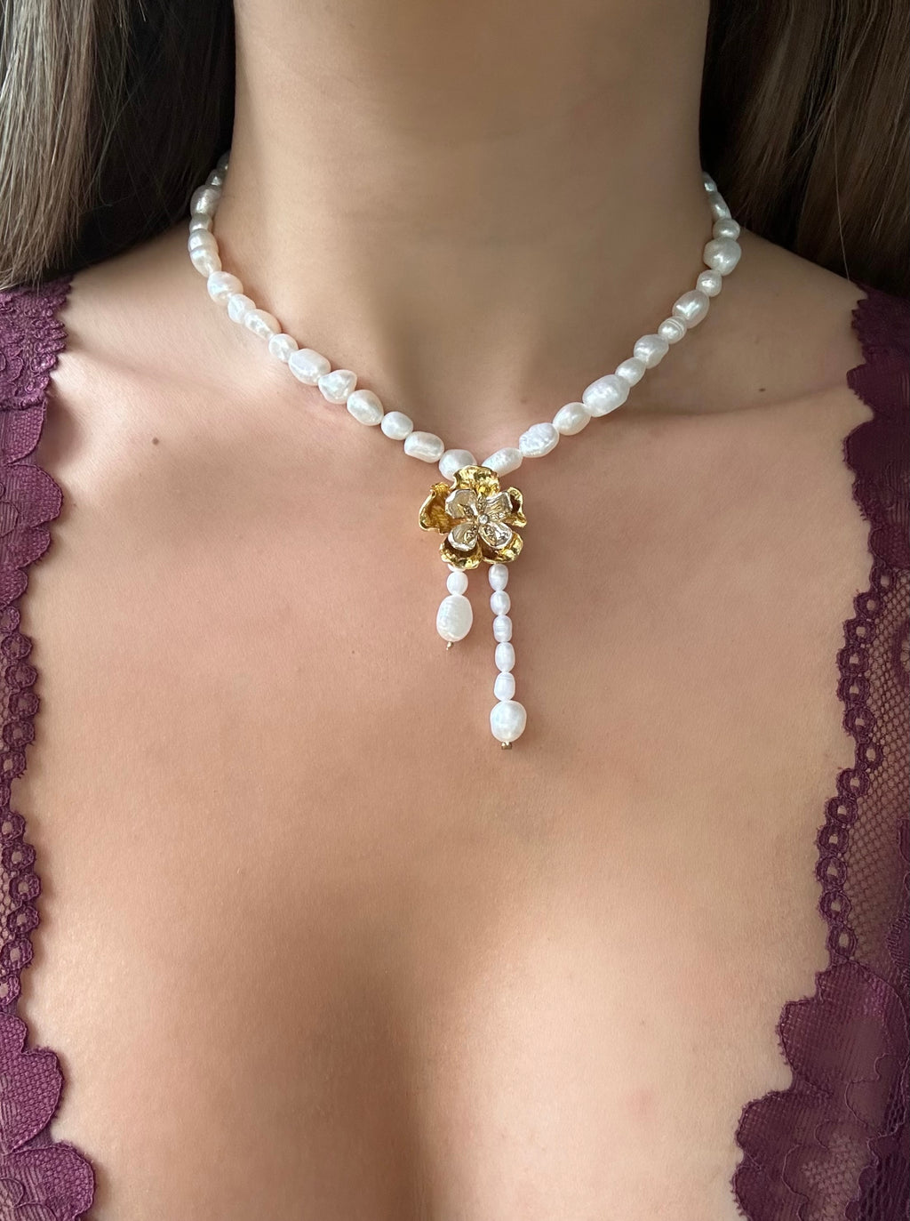 FLORA PEARL NECKLACE - 18k GOLD VERMEIL