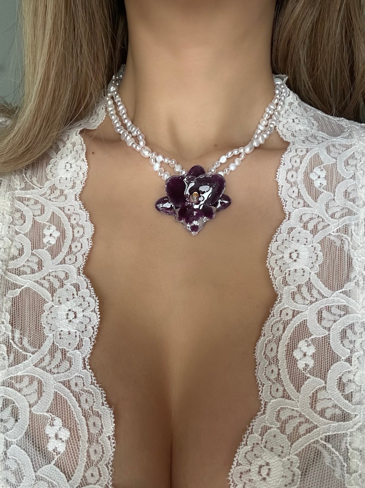 ORELIE ORCHID NECKLACE - FRESH WATER PEARLS