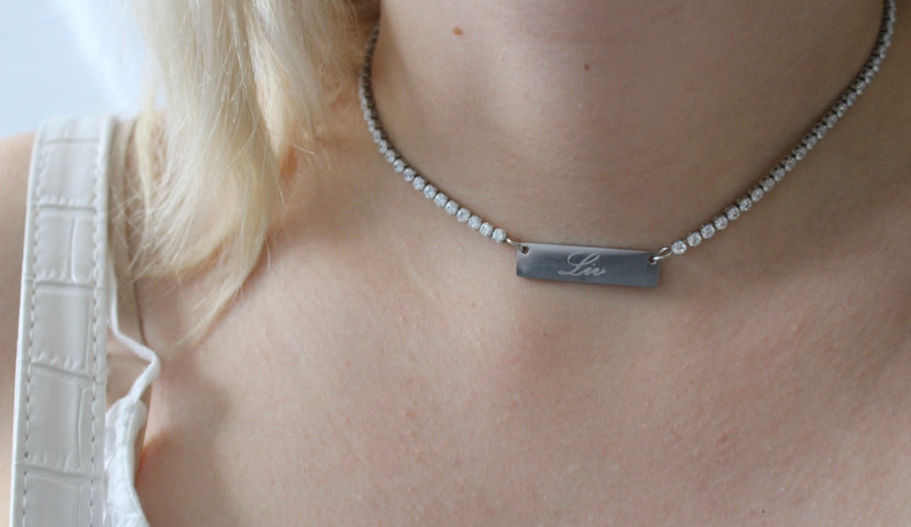 CUSTOM ENGRAVED SILVER TENNIS NECKLACE